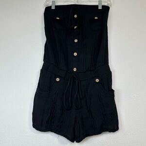 Rhapsody Neutral Black Sleeveless Romper With Elastic on Waist with Pockets